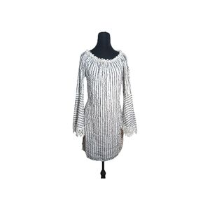 Italian Linen Striped Boho Tunic Dress Sz Smal Coastal  Minimalist Bell Sleeves